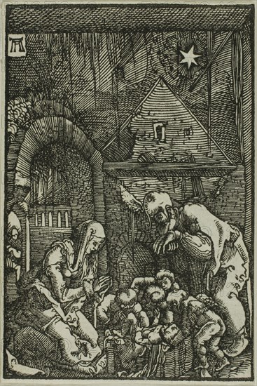 The Nativity, from The Fall and Redemption of Man, 1513, Albrecht Altdorfer, German, c.1480-1538, Germany, Woodcut in black on ivory laid paper, 72 x 48 mm (image/block), 73 x 49 mm (sheet)