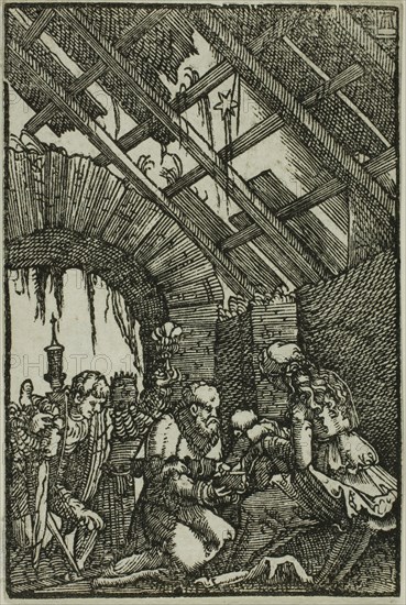 The Adoration of the Magi, from The Fall and Redemption of Man, 1513, Albrecht Altdorfer, German, c.1480-1538, Germany, Woodcut in black on ivory laid paper, 72 x 48 mm (image/block/sheet)