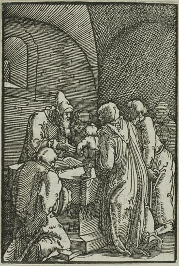 The Presentation in the Temple, from The Fall and Redemption of Man, 1513, Albrecht Altdorfer, German, c.1480-1538, Germany, Woodcut in black on ivory laid paper, 72 x 49 mm (image/block/sheet)