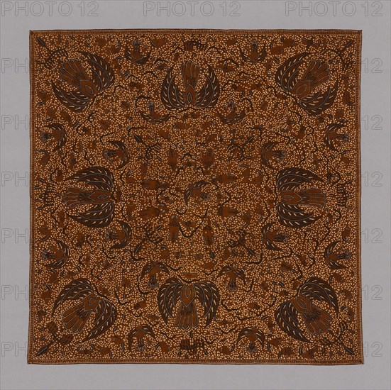 Headcloth (Iket Kepala), Late 19th century, Indonesia, Central Java, Java, Cotton, plain weave, hand-drawn wax resist dyed (batik tulis), 106.8 x 106.5 cm (42 x 42 in.)