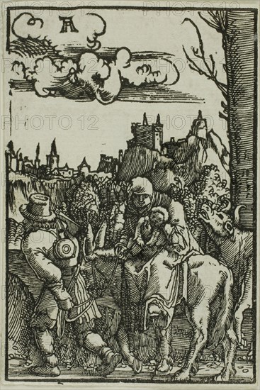 The Flight into Egypt, from The Fall and Redemption of Man, 1513, Albrecht Altdorfer, German, c.1480-1538, Germany, Woodcut in black on ivory laid paper, 72 x 48 mm (image/block)