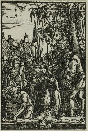 Nailing to the Cross, from The Fall and Redemption of Man, 1513, Albrecht Altdorfer, German, c.1480-1538, Germany, Woodcut in black on ivory laid paper, 72 x 48 mm (image/block)