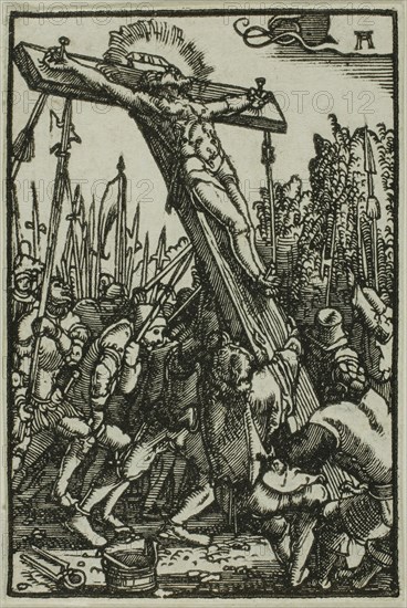 Raising of the Cross, from The Fall and Redemption of Man, 1513, Albrecht Altdorfer, German, c.1480-1538, Germany, Woodcut in black on ivory laid paper, 72 x 48 mm (image/block)