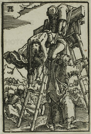 The Descent from the Cross, from The Fall and Redemption of Man, 1513, Albrecht Altdorfer, German, c.1480-1538, Germany, Woodcut in black on ivory laid paper, 72 x 48 mm (image/block)