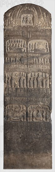 Buddhist Votive Stele, Western Wei dynasty (A.D. 535–557), dated A.D. 551, China, Stone, 339 × 99 × 21.6 cm (133 1/2 × 39 × 8 1/2 in.)