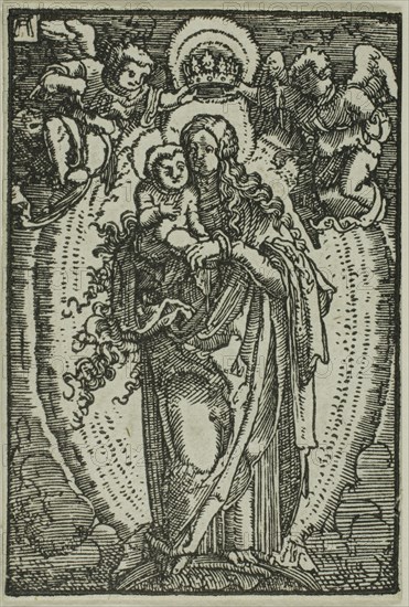 The Coronation of the Virgin, from The Fall and Redemption of Man, 1513, Albrecht Altdorfer, German, c.1480-1538, Germany, Woodcut in black on ivory laid paper, 72 x 49 mm (image/block/sheet)