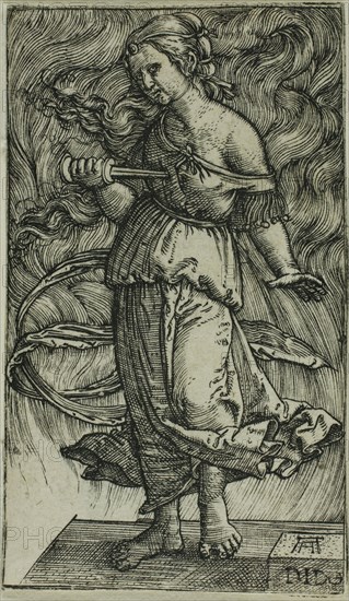 Dido Killing Herself, 1520/30, Albrecht Altdorfer, German, c.1480-1538, Germany, Engraving in black on ivory laid paper, 64 x 37 mm (image/plate/sheet)