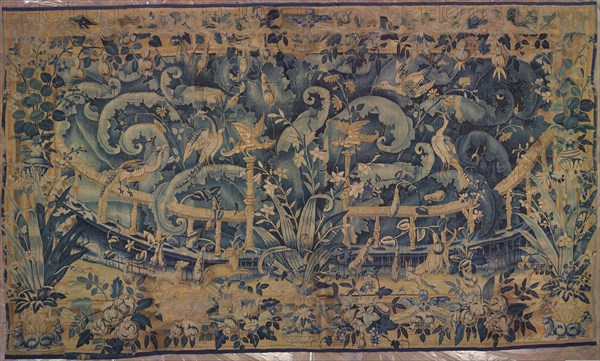 Large Leaf Verdure with Balustrade, Animals, and Birds, 1550/75, Flanders, Oudenaarde, Flanders, Wool, slit and dovetailed tapestry weave, 462.8 × 271.2 cm (182 1/4 × 106 3/4 in.)