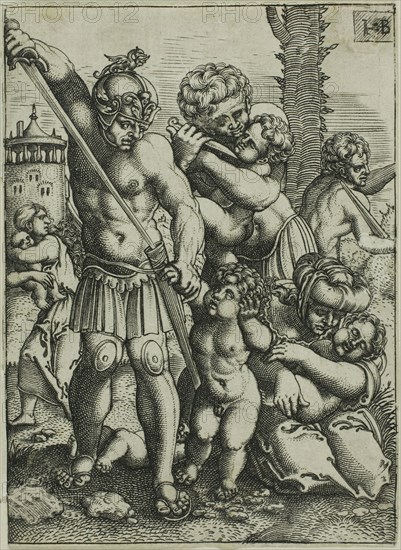 The Massacre of the Innocents, 1520/69, Jacob Binck, German, c. 1500-1569, Germany, Engraving in black on ivory laid paper, 92 x 67 mm (image/plate)