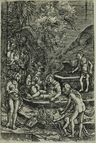 The Dream of Paris, 1515/1518, Albrecht Altdorfer, German, c.1480-1538, Germany, Engraving in black on ivory laid paper, 60 x 40 mm (image/plate/sheet)