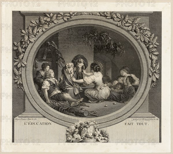 Education is Everything, 1791, Nicolas Delaunay (French, 1739-1792), after Jean Honoré Fragonard (French, 1732-1806), France, Etching in black on cream laid paper, 270 × 306 mm (image), 309 × 348 mm (sheet)