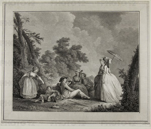 Le mercure de France, c. 1780, Heinrich Guttenberg (German, 1749-1818), after Nicolas Lavrince (Swedish, 1737-1807), Germany, Engraving on paper