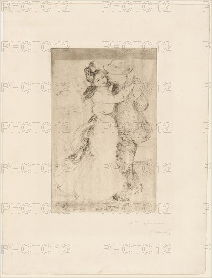 Dance in the Country, c. 1890, Pierre Auguste Renoir, French, 1841-1919, France, Soft ground etching in brown-gray on ivory laid paper, 219 × 141 mm (image), 219 × 141 mm (plate), 361 × 276 mm (sheet)