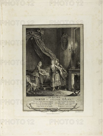 Going to Bed, from Monument du Costume Physique et Moral de la fin du Dix-huitième siècle, 1774, Antoine-Jean Duclos (French, 1742-1795) and Louis Bosse (French, 18th century), after Sigmund Freudeberg (Swiss, 1745-1801) and Jean Henri Eberts (Swiss, 18th century), published by Laurent-François Prault (French 1712-1780), France, Engraving on paper, 277 × 220 mm (image), 410 × 325 mm (plate), 540 × 412 mm (sheet)