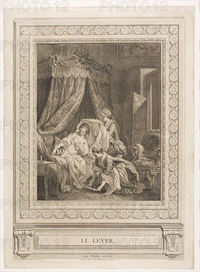 The Rising, 1771, Jean Massard (French, 1740-1822), after Pierre Antoine Baudouin (French, 1723-1769), France, Line engraving (etching and engraving) on ivory laid paper, 382 × 271 mm (image), 401 × 298 mm (plate), 415 × 302 mm (sheet)