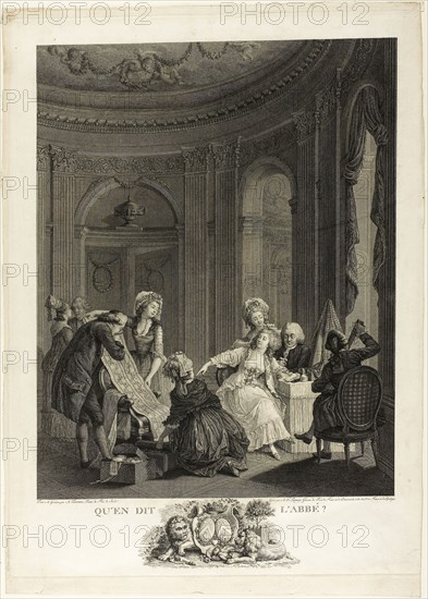 What Does the Abbot Say About It, n.d., Nicolas Delaunay (French, 1739-1792), after Nicolas Lavrince (Swedish, 1737-1807), France, Engraving in black ink on ivory wove paper, 450 × 305 mm (image), 480 × 352 mm (plate), 504 × 355 mm (sheet)