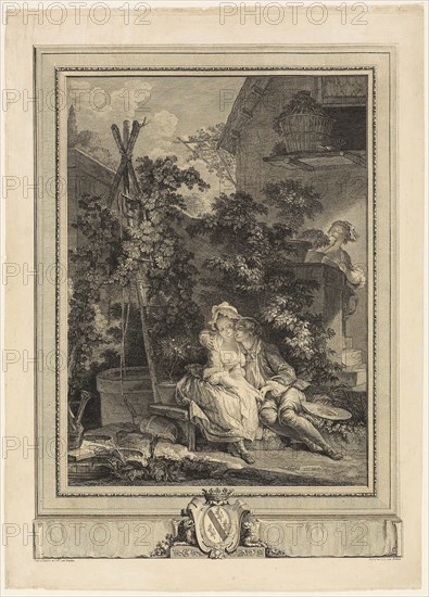 The Amorous Gardener, 1777, Isidor-Stanislas Helman (French, 1743-1806 or 1809), after Pierre Antoine Baudouin (French, 1723-1769), France, Etching on paper, 304 × 223 mm (image), 432 × 310 mm (sheet)