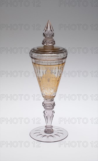Covered Goblet (Pokal), c. 1730, Bohemia, Czech Republic, Bohemia, Double-walled glass with gold leaf decoration, H. 27.3 cm (10 3/4 in.), diam. 8.3 cm (3 1/4 in.)