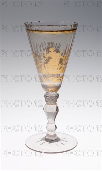 Wine Glass, c. 1730, Bohemia, Czech Republic, Bohemia, Glass with engraved gold leaf decoration, 21.6 × 8.6 cm (8 1/2 × 3 3/8 in.)
