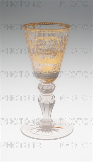 Wine Glass, Early 18th century, Bohemia, Czech Republic, Bohemia, Glass with engraved gold leaf decoration, 17.2 × 6.7 cm (6 3/4 × 2 5/8 in.)