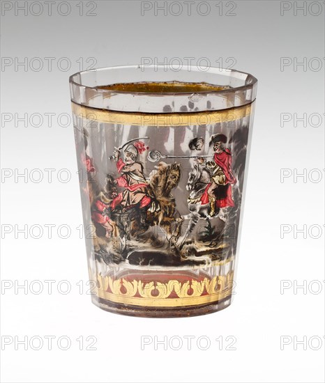 Beaker, c. 1730, Bohemia, Czech Republic, Bohemia, Glass, 8.9 × 7.5 cm (3 1/2 × 2 15/16 in.)