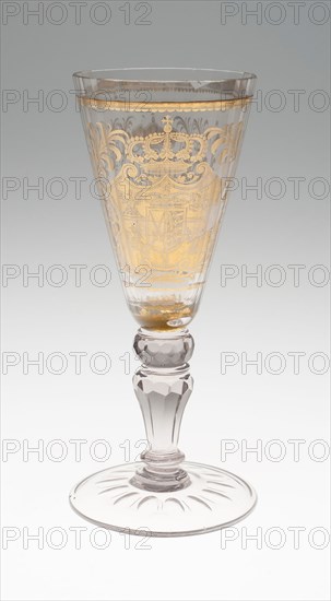 Wine Glass, Early 18th century, Bohemia, Czech Republic, Bohemia, Glass with engraved gold leaf decoration, 20.3 × 8.3 cm (8 × 3 1/4 in.)