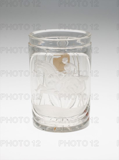 Beaker, c. 1830, Bohemia, Czech Republic, Bohemia, Glass, wheel engraved, 12.1 × 7.9 cm (4 3/4 × 3 1/8 in.)