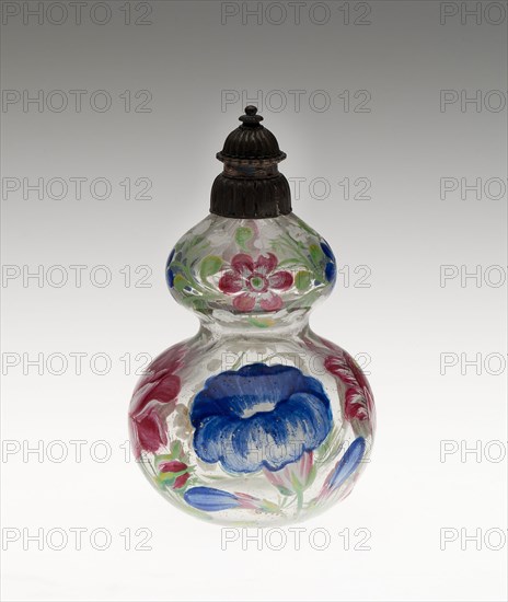 Bottle, Mid 19th century, Germany, Glass, blown, painted with polychrome enamels and silver mount, H. 7.3 cm (2 7/8 in.)