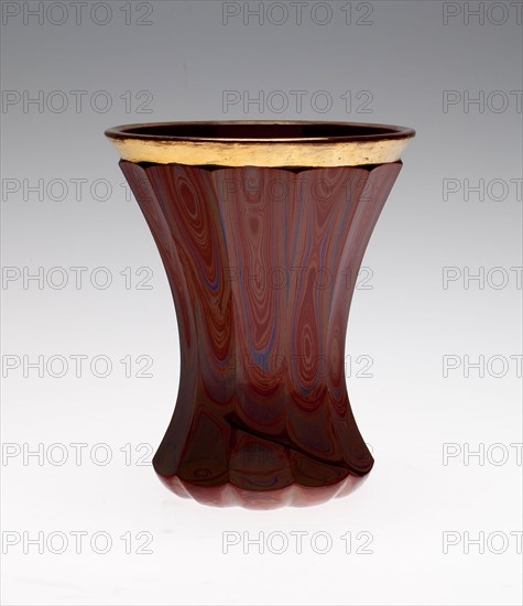 Lithyalin Beaker, c. 1830, Workshop of Friedrich Egermann, Bohemian, 1777-1864, Bohemia, Glass, marbled opaque red, blown, cut, stained and gilded, H. 11.1 cm (4 3/8 in.)