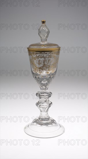 Goblet with Cover, 1786, Germany, Lauenstein, Lauenstein, Glass with gilding, 31.8 x 8.9 cm (12 1/2 x 3 1/2 in.)