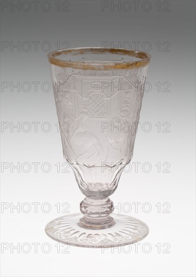 Wine Glass, c. 1740, Germany, Schleswig, Schleswig, Glass, engraved and gilt decoration, 15.9 x 8.6 cm (6 1/4 x 3 3/8 in.)