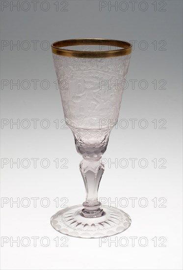 Wine Glass, c. 1740, Germany, Hirschberg Valley, Schleswig, Glass, engraved and gilt decoration, 21 x 8.7 cm (8 1/4 x 3 7/16 in.)