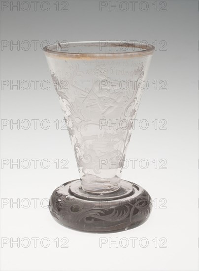 Bowl of Wine Glass with Silver Foot, c. 1740, Bohemia, Czech Republic and Germany, Schleswig, Bohemia, Glass, engraved and silver, 11.4 × 7.1 cm (4 1/2 × 2 13/16 in.)