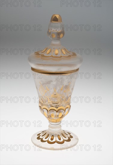Wine Glass and Cover, c. 1740, Germany, Potsdam and Zechlin, Potsdam, Glass, engraved and gilt decoration, 25.9 x 9.5 cm (10 3/16 x 3 3/4 in.)