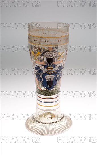 Beaker (Humpen), 1693, Germany, Saxony, Saxony, Glass with enamels, 29.2 cm (11 1/2 in.)