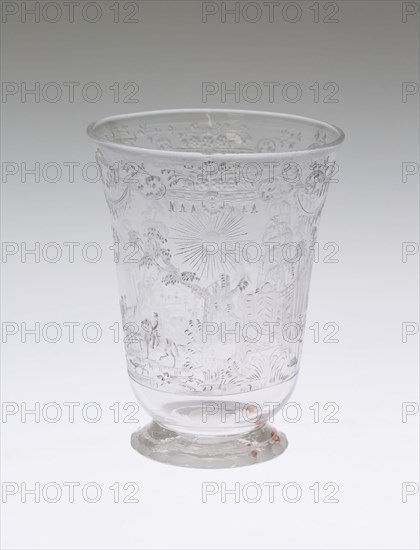 Beaker, Early 18th century, Bohemia, Czech Republic, Bohemia, Glass, 11.4 × 8.6 cm (4 1/2 × 3 3/8 in.)