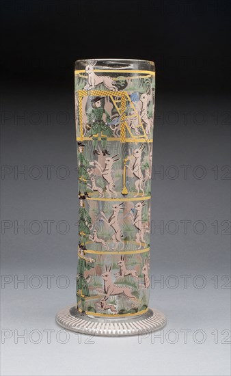 Beaker, 1650/1700, Germany, Glass with polychrome enamels, H. 27.9 cm (11 in.)