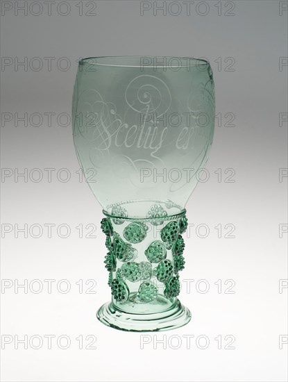 Calligraphic Prunted Beaker (Roemer), c. 1660, Netherlands, Netherlands, Glass, 23.5 x 10.8 cm (9 1/4 x 4 1/4 in.)