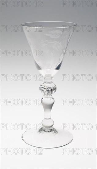 Wine Glass, 1749, England or Netherlands, Dordrecht, Engraved by Frans Greenwood (Dutch, born England, 1680-1763), England, Glass, blown and stipple engraved, 21 × 9.5 cm (8 1/4 × 3 3/4 in.)