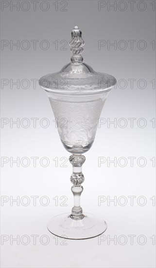 Covered Goblet with Goddess Diana Bathing, 1752, Netherlands, Amsterdam, Engraved by Jacob Sang (Dutch, active 1752-62), England, Glass, 32.1 × 10.3 cm (12 5/8 × 4 1/16 in.)