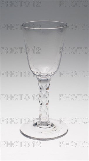 Wine Glass, c. 1760/80, England or Netherlands, England, Glass, cut and stipple engraved, 19.4 × 7.6 cm (7 5/8 × 3 in.)