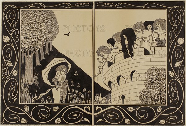 Study for How a Devil in Woman’s Likeness Would Have Tempted Sir Bors, 1893, Aubrey Vincent Beardsley, English, 1872-1898, England, Pen and black ink, with brush and black wash, over graphite, on tan wove paper, 265 × 389 mm