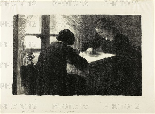 The Embroiderers, second plate, 1895, Henri Fantin-Latour, French, 1836-1904, France, Lithograph in black on off-white chine, 201 × 320 mm (image), 280 × 380 mm (sheet)