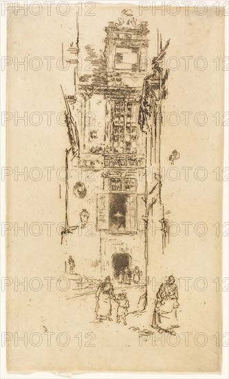 Mairie, Loches, 1888, James McNeill Whistler, American, 1834-1903, United States, Etching and drypoint with foul biting in dark brown ink on cream laid paper, 217 x 130 mm (image, trimmed within plate mark), 220 x 130 mm (sheet)