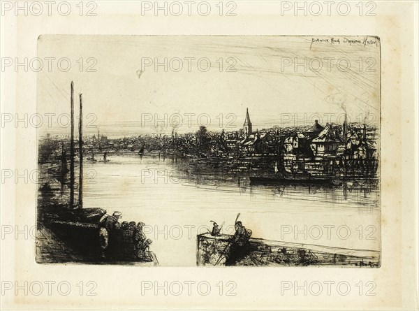 Battersea Reach, 1863, Francis Seymour Haden, English, 1818-1910, England, Etching with drypoint on ivory laid paper, 151 × 225 mm (image/plate), 205 × 275 mm (sheet)