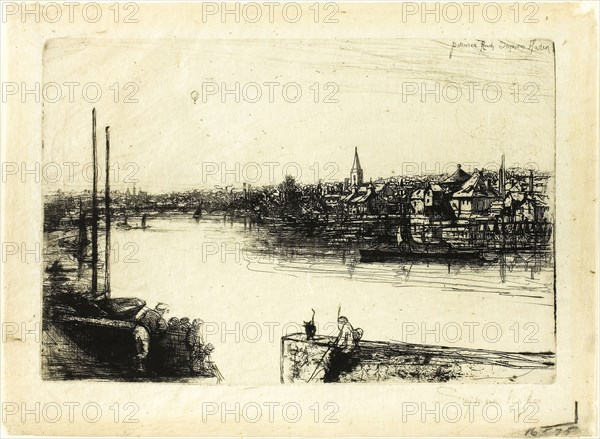 Battersea Reach, 1863, Francis Seymour Haden, English, 1818-1910, England, Etching with drypoint on cream Japanese paper, 153 × 227 mm (image/plate), 193 × 264 mm (sheet)