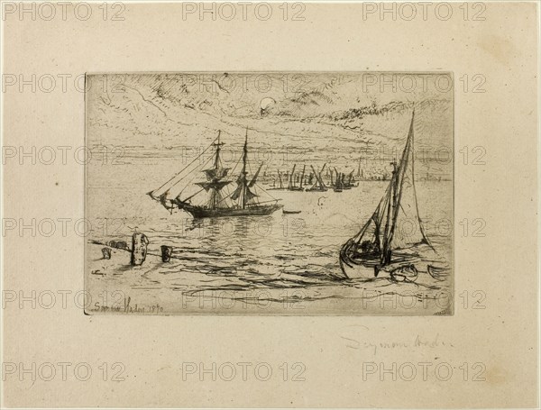 A Brig at Anchor, 1870, Francis Seymour Haden, English, 1818-1910, England, Etching with drypoint on cream laid paper, 140 × 210 mm (image/plate), 231 × 306 mm (sheet)