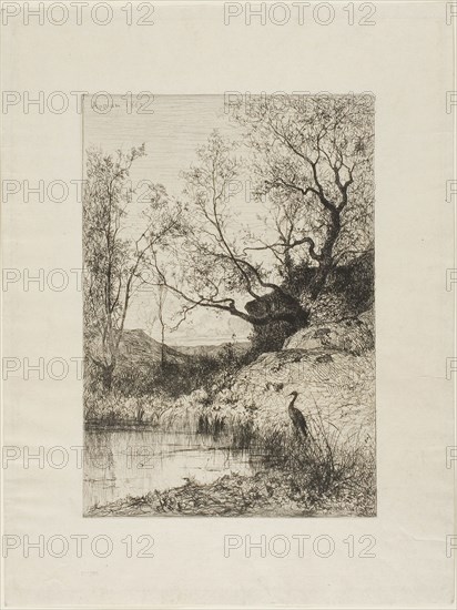 A Pond Near Rousillon, 1867, Adolphe Appian, French, 1818-1898, France, Etching on ivory wove paper, 235 × 165 mm (plate), 332 × 250 mm (sheet)