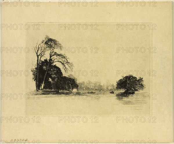 Banks of the Thames Near London, 1869, Maxime Lalanne, French, 1827-1886, France, Drypoint on cream simili-Japan, laid down on heavy card, 106 × 144 mm (plate), 158 × 191 mm (sheet)