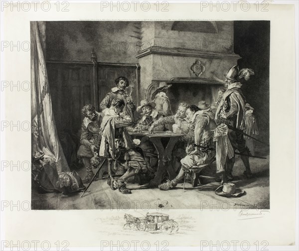 Soldiers Playing Cards, 1898, Félix Bracquemond (French, 1833-1914), after Jean Louis Ernrest Meissonier (French, 1815-1891), France, Intaglio on paper, 352 × 447 mm (image), 456 × 541 mm (sheet), Tintoret’s House, plate six from the North Italian Set, 1894, David Young Cameron, Scottish, 1865-1945, Scotland, Etching on ivory laid paper, 241 x 115 mm (image/plate), 280 x 140 mm (sheet)